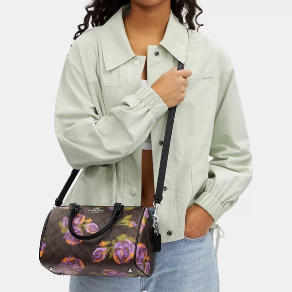 NWT💃Coach Rowan Satchel In Signature Canvas With Rose Print - Picture 8 of 12